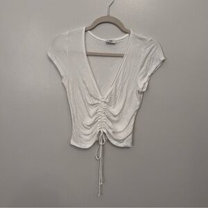NLT shirred white crop tee